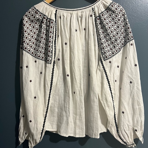 Frame Anita Embroidered Linen Peasant Top Oversized Tie Lace Long Sleeve S/p - Picture 10 of 10